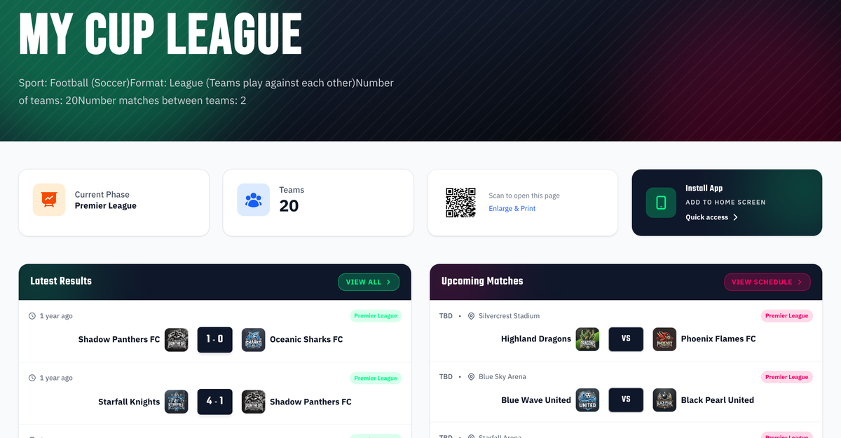 Public Tournament Website