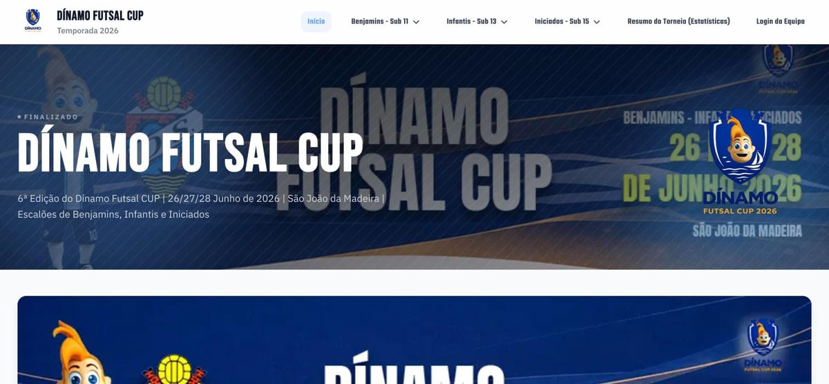 Die öffentliche Website des Dínamo Futsal CUP