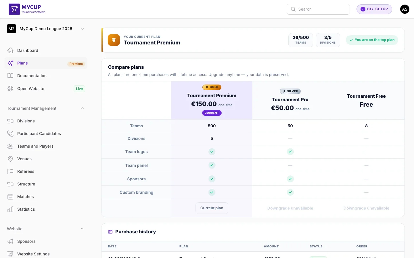Plans page