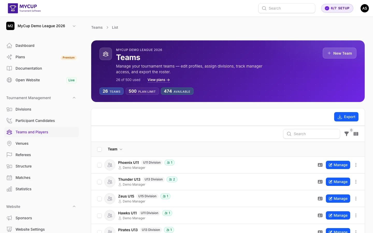 Teams list