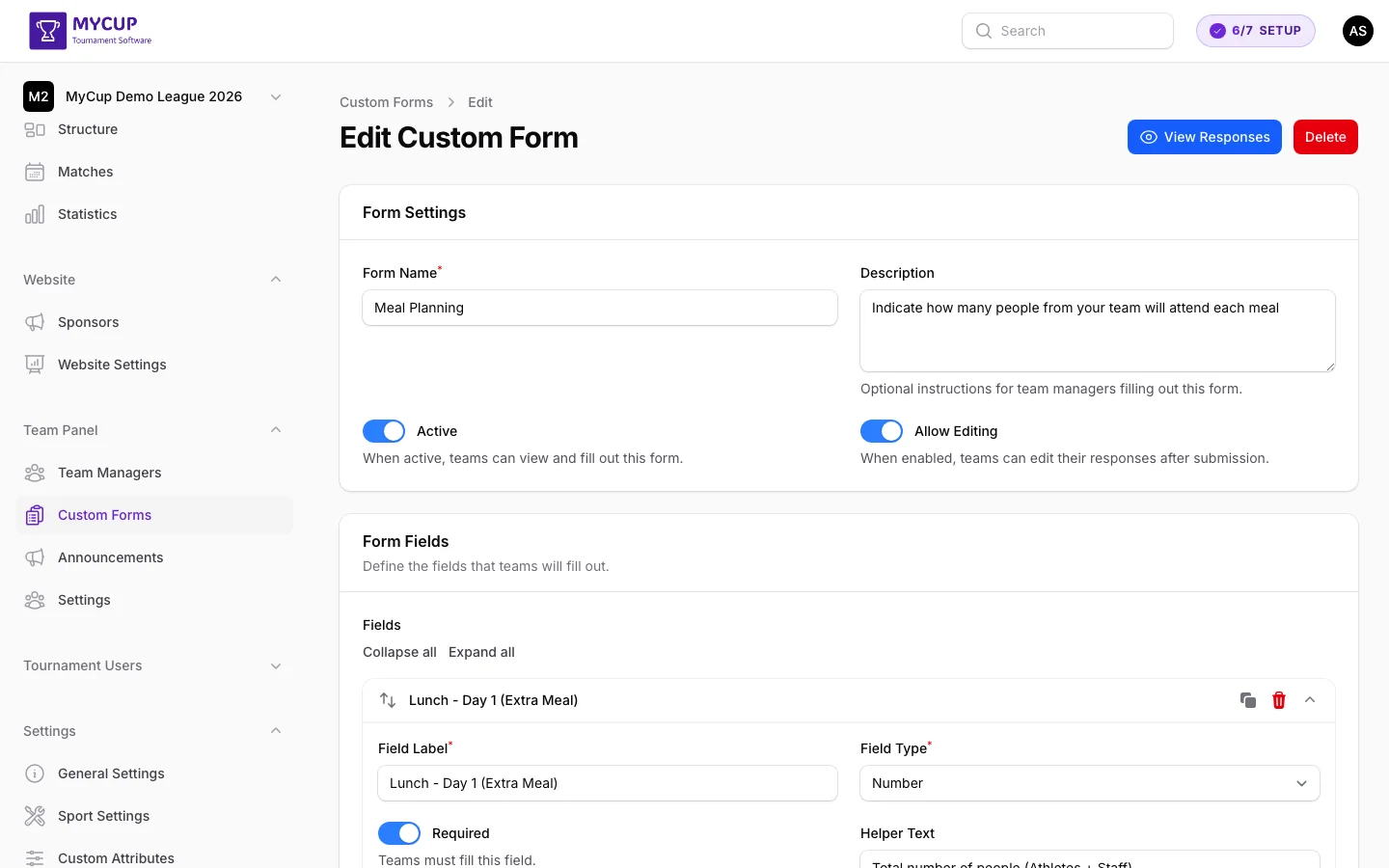 Creating a Meal Planning form
