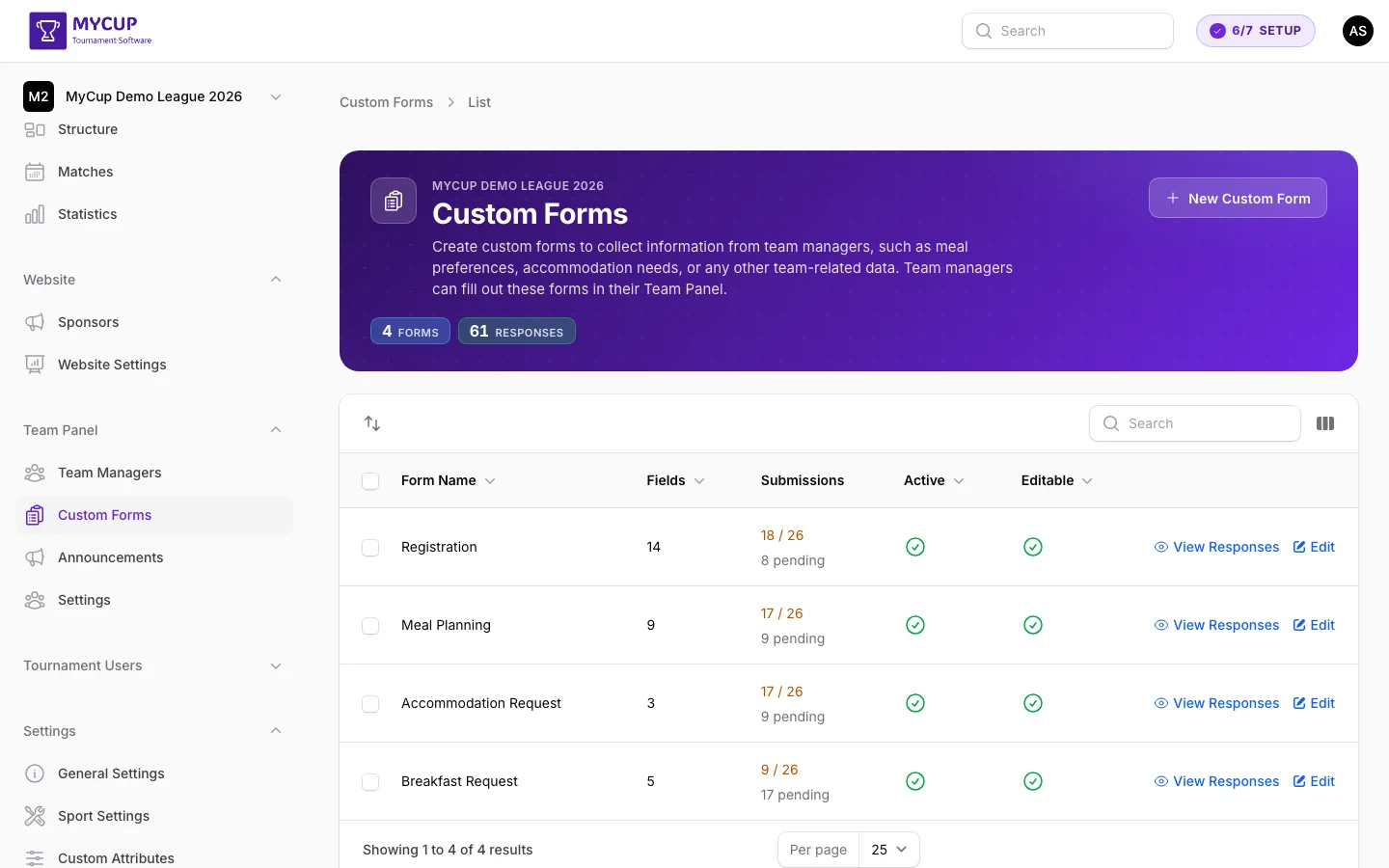 Forms list with submission progress