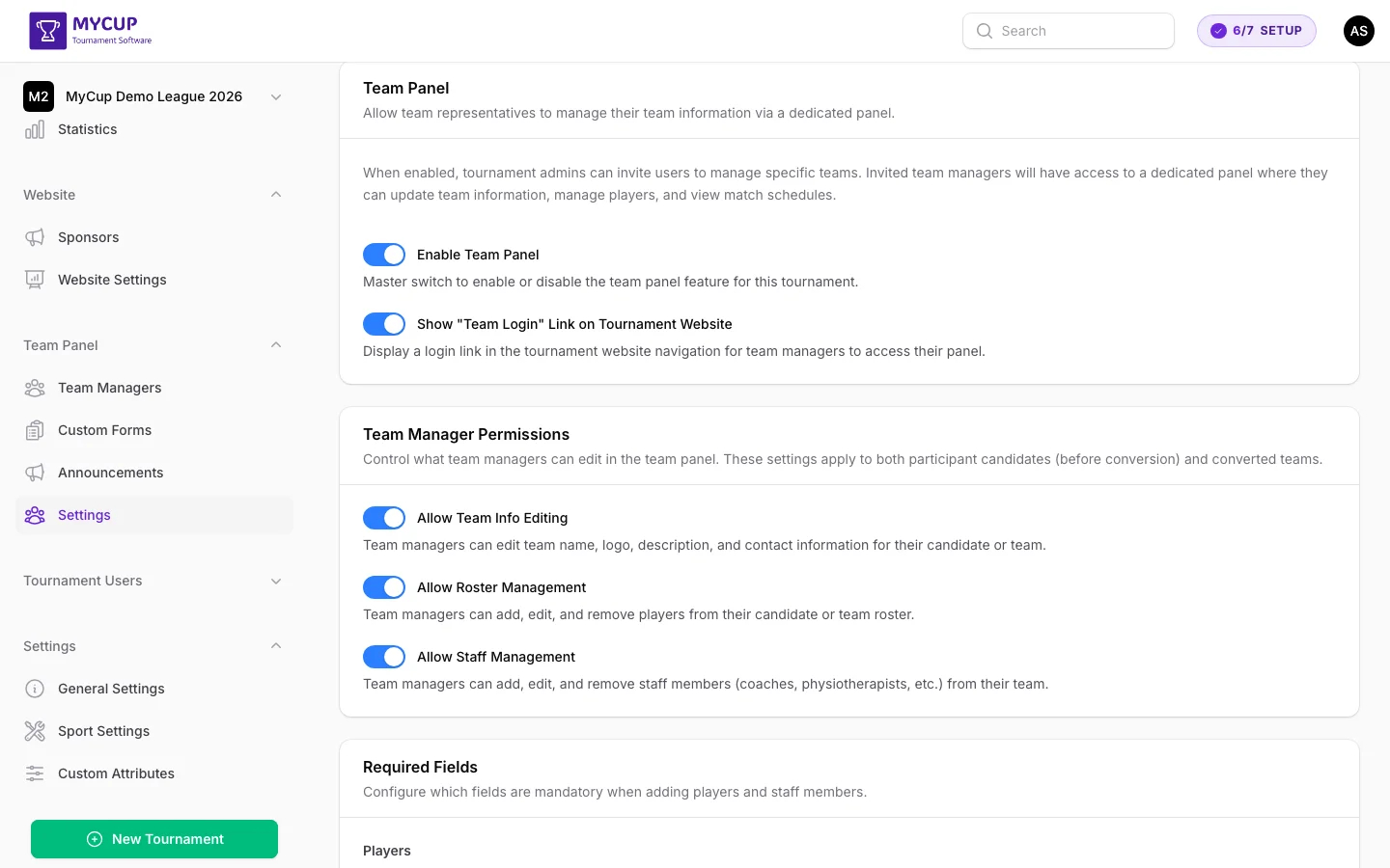 Team Panel enable toggle and permissions