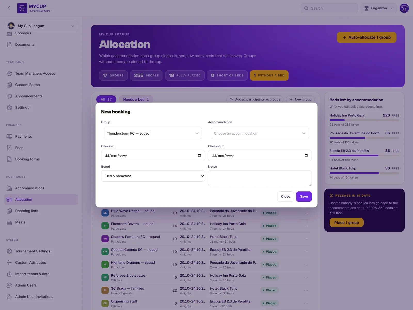 Creating a booking