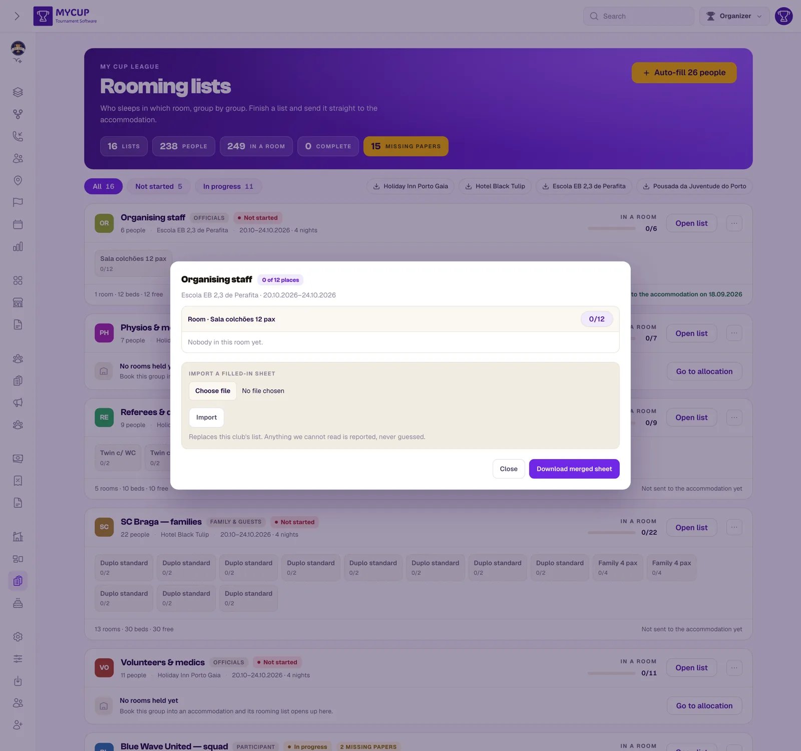 Importing a club's filled-in rooming sheet