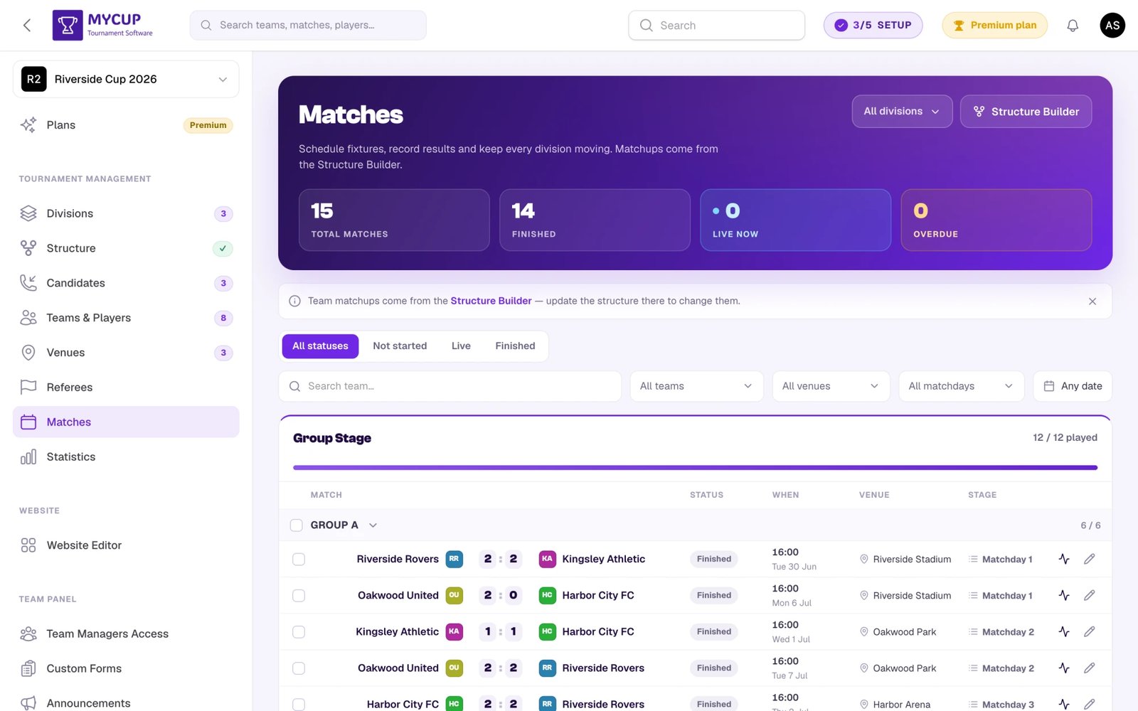 Matches page