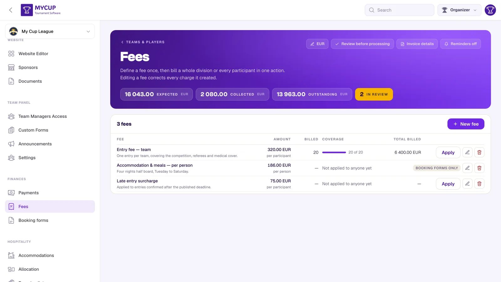 The Fees page