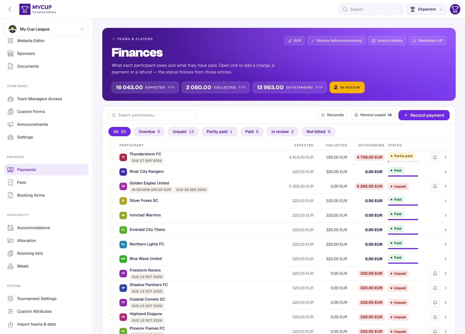 The Payments page