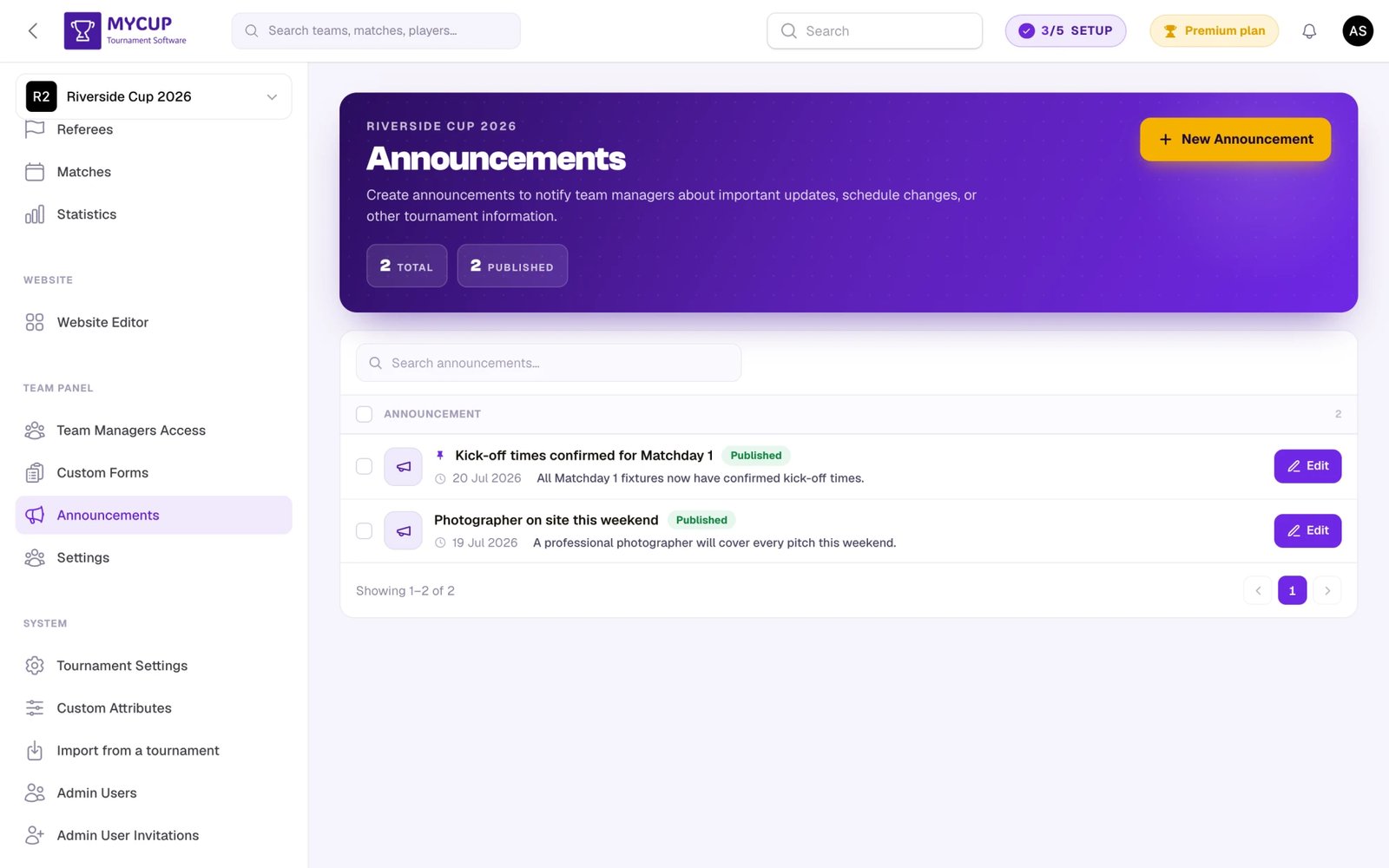 Announcements page