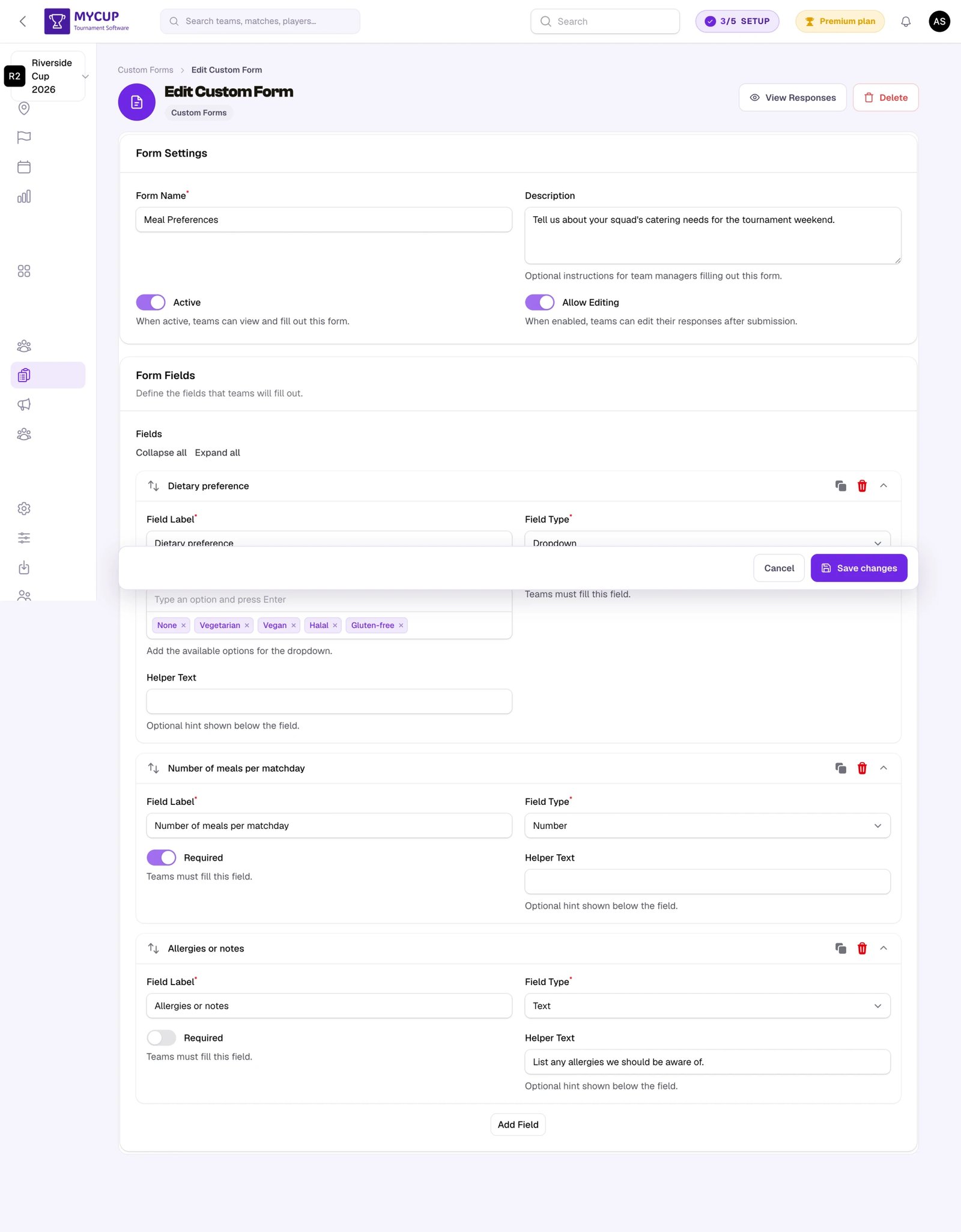 Creating a Meal Planning form