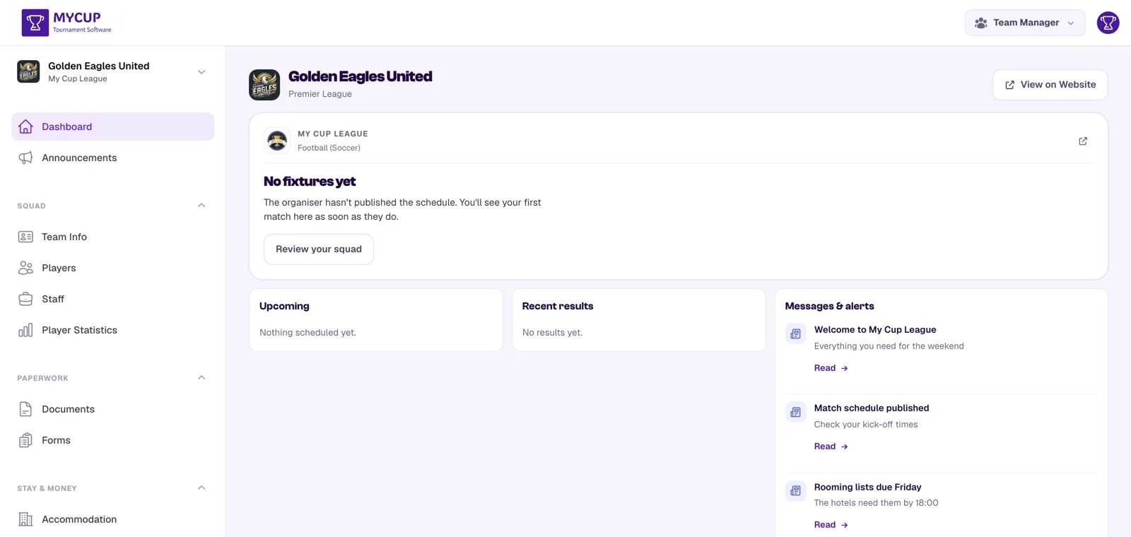 The team panel sidebar