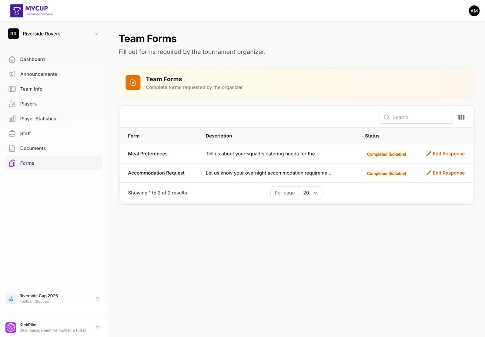Team forms list