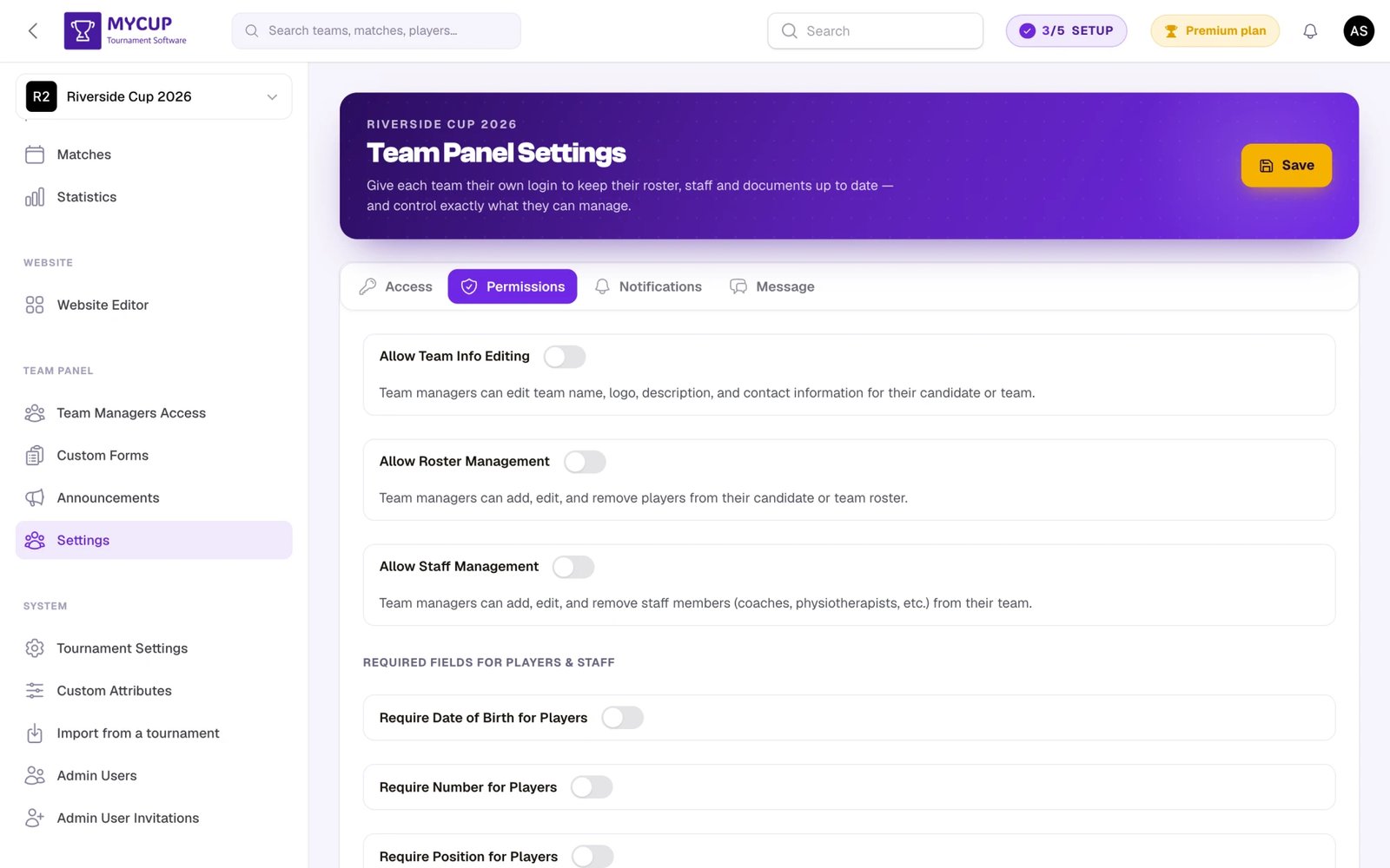 Permissions tab