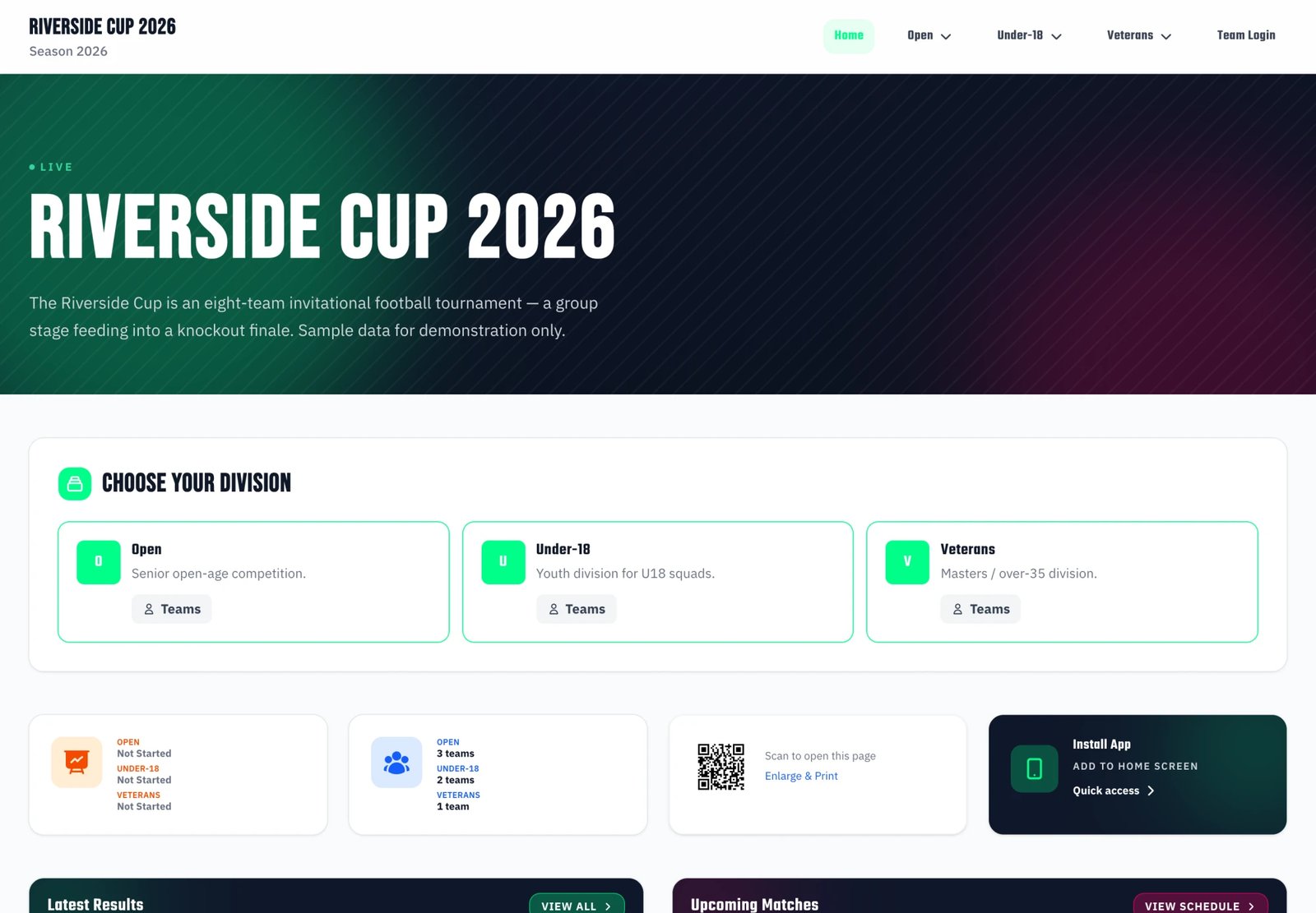 Public tournament website
