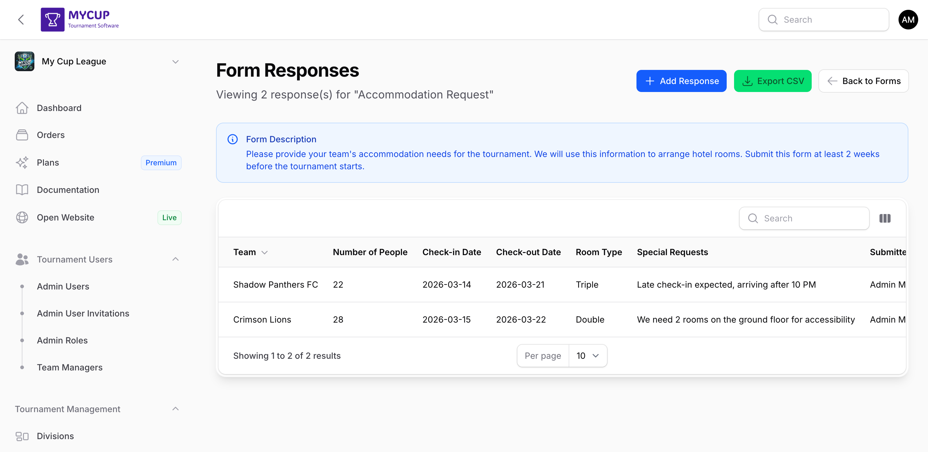 Accommodation responses from teams
