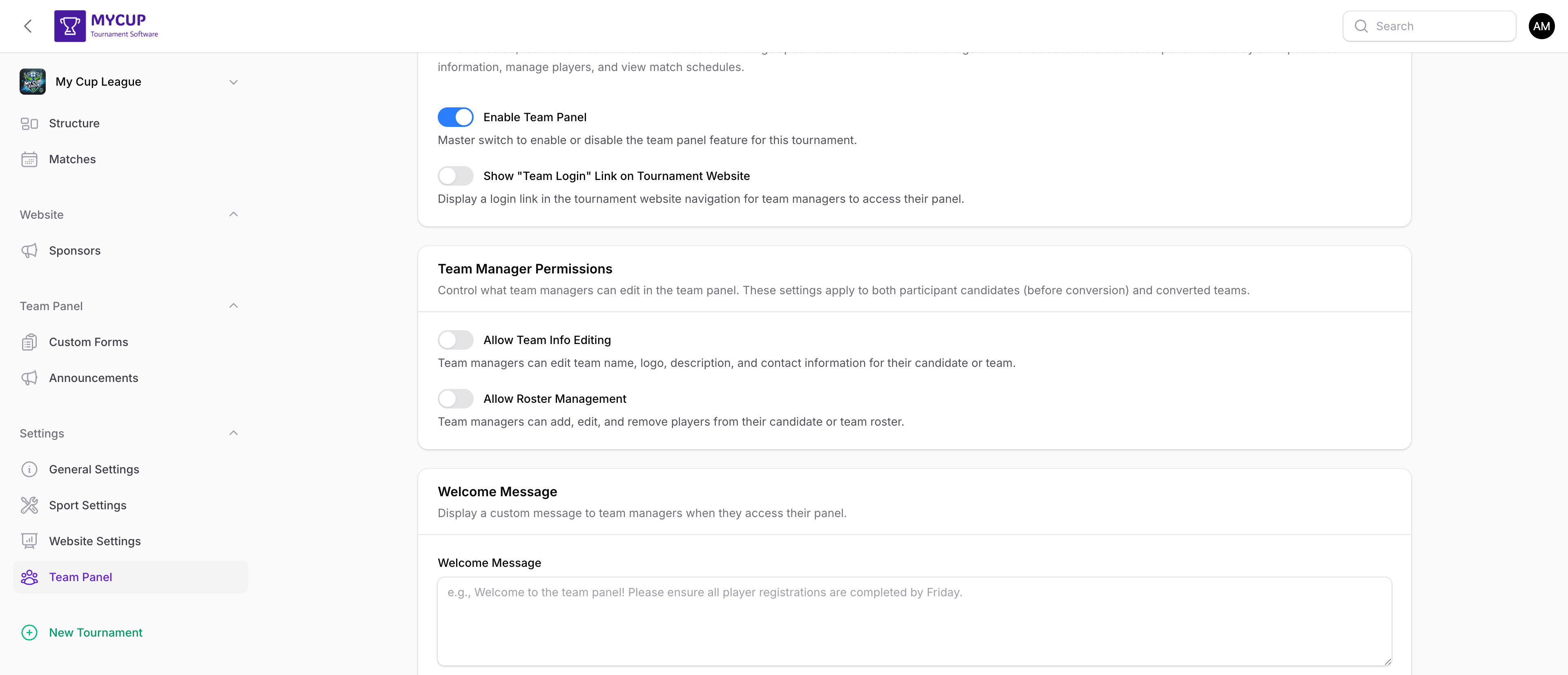 Welcome Message section