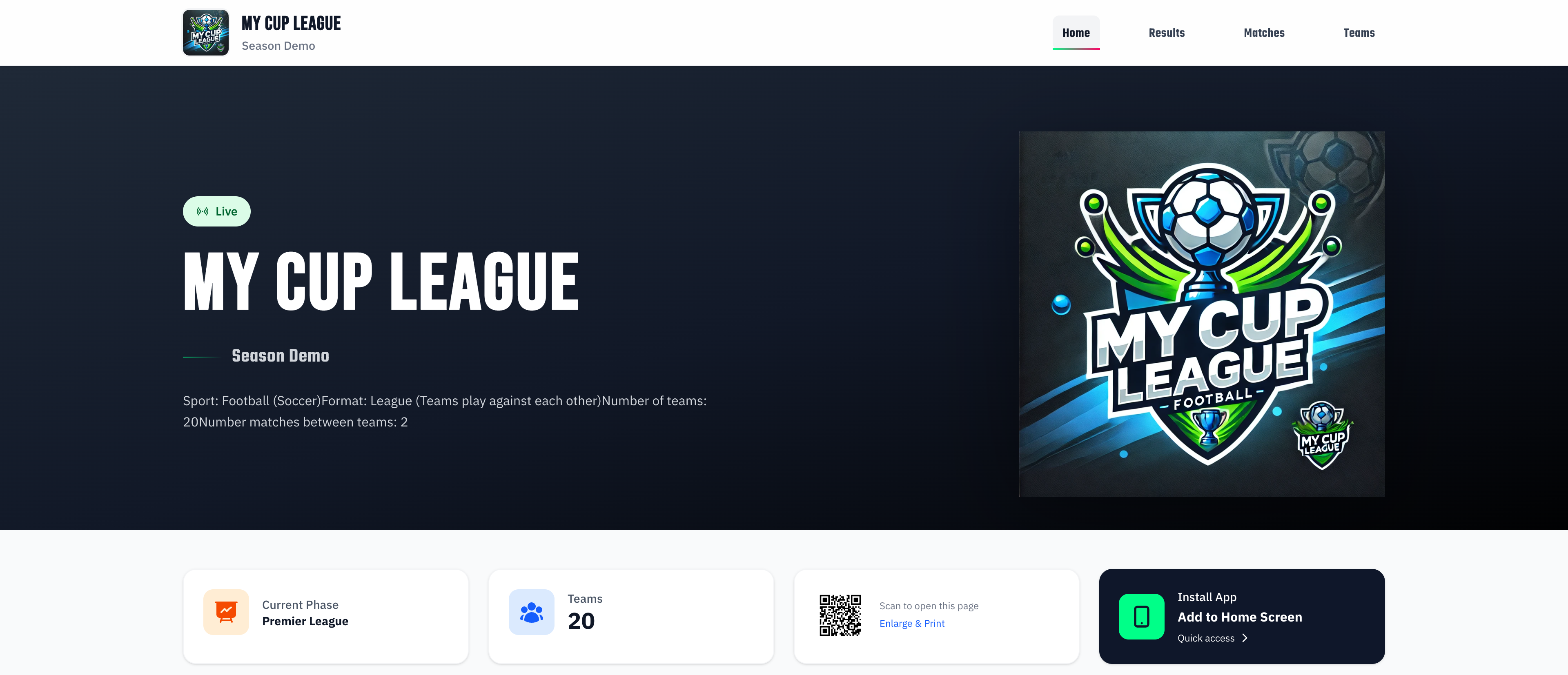 Public tournament website